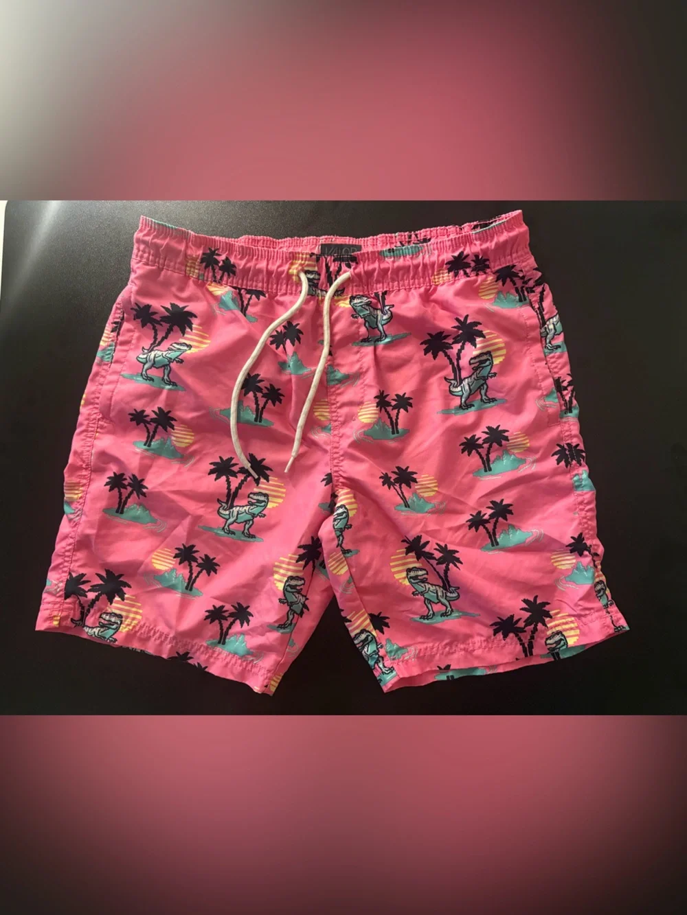 Men's Valor Pink Tropical Dino Swim Trunks 🌵M